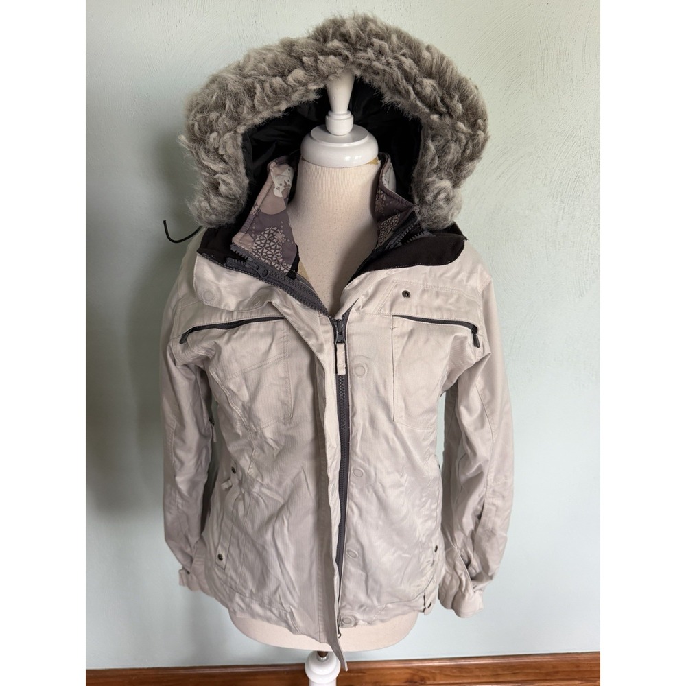 Hi-Tec Womens Hooded Winter Ski Jacket White Faux Fur Trim Style 0928 Size S